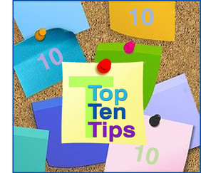 Top Ten Tips on a sticky note on bulletin board