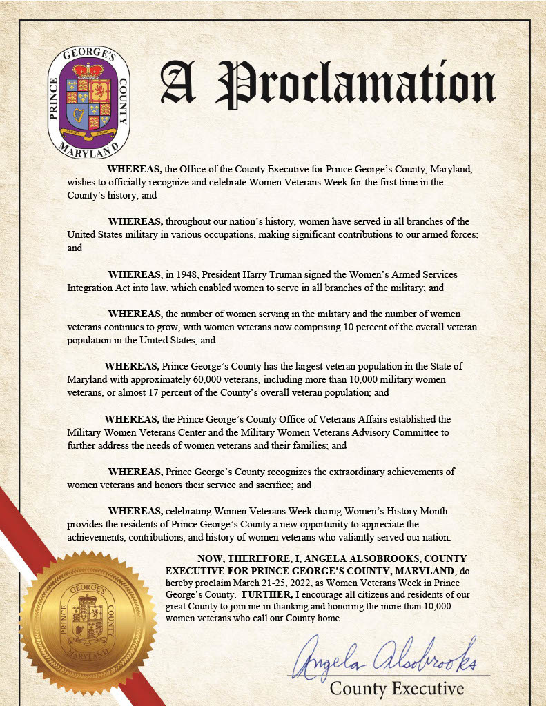 Women Veterans Week Proclamation