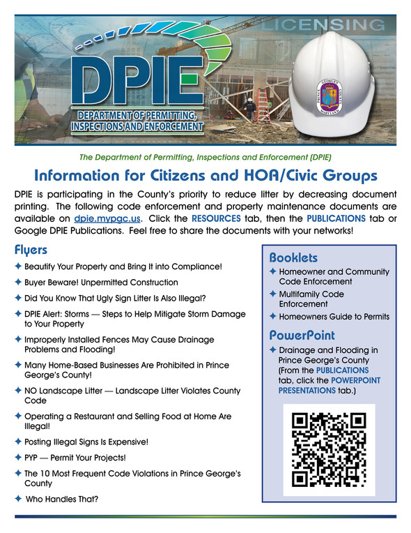 DPIE Publications List of flyers and booklets with QRC to web link