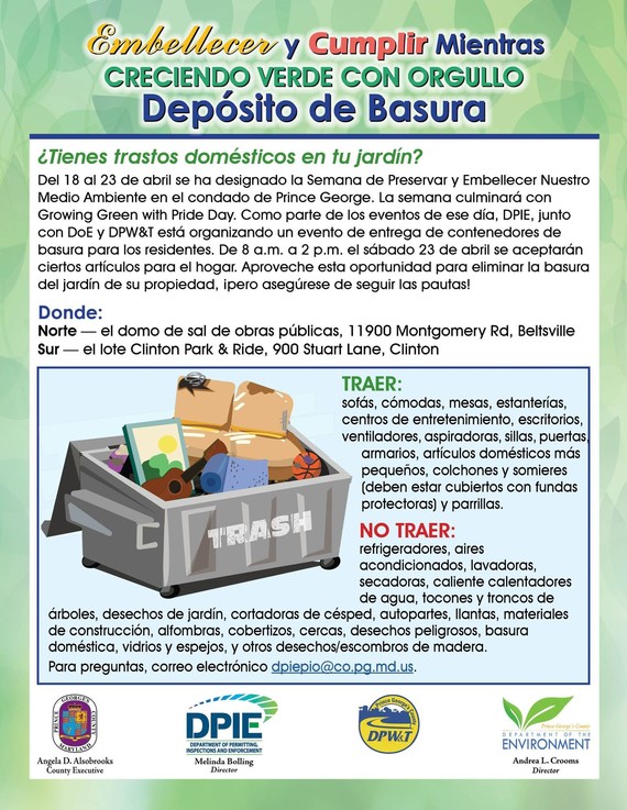 Beautify and Comply While Growing Green with Pride Dumpster Drop-Off flyer spanish