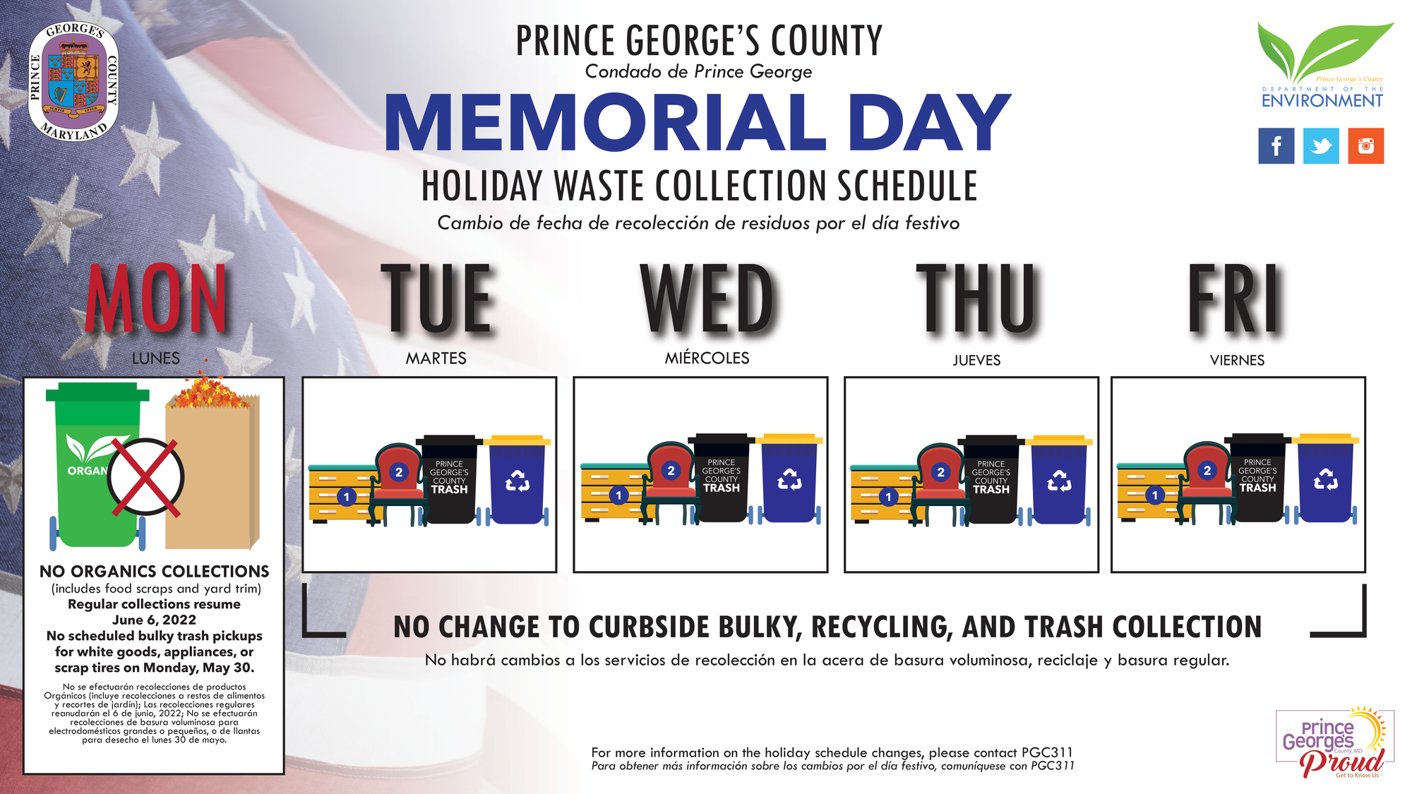 Prince County Memorial Day Waste Collection Schedule