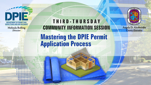 Mastering the DPIE Permit Application Process cover slide, with building in background, architectural plans and partially built building