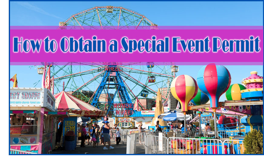 Cover slide for How to Obtain a Special Event Permit with photo of ferris wheel and park rides