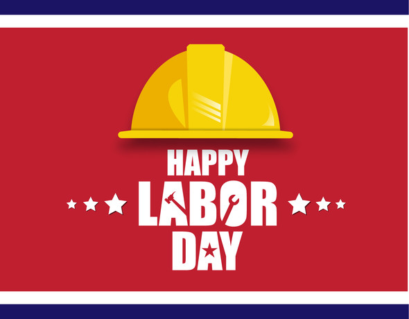 Labor Day with hard hat over the words