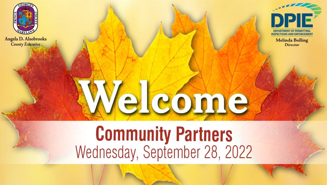 Fall 2022 Community Partners cover slide, showing 2 colorful fall leaves