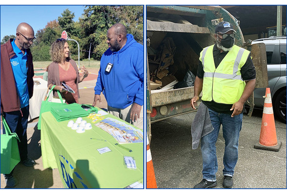 McLaurin brothers at work, pics of public outreach event and in front of a trash truck