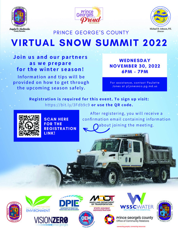 Virtual Snow Summit 2022 flyer with photo of a plow and snow