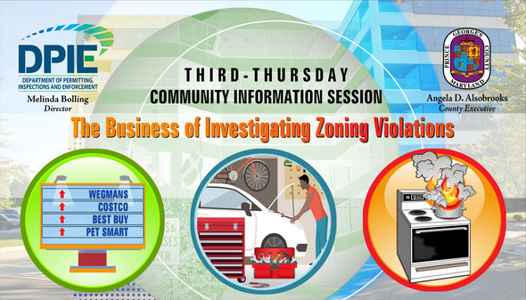 Third Thursday session The Business of Investigating Zoning Violations cover slide of 3 violation samples