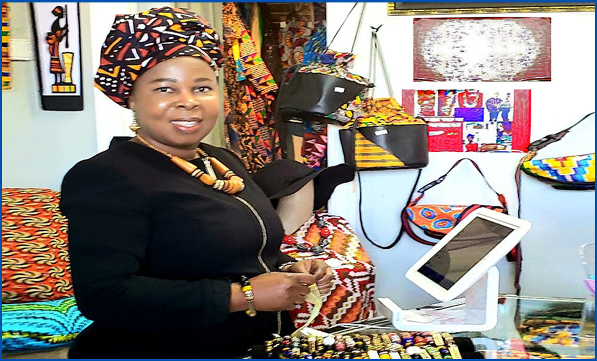 Dora Boakye-Ansah works behind the counter at their authentic African boutique.