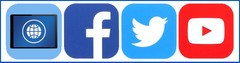 Social media icons representing world wide web, Facebook, Twitter and YouTube
