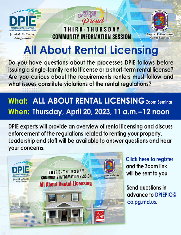 Third-Thursday Community Information Session All About Rental Licensing, picture of house with "for Rent" sign