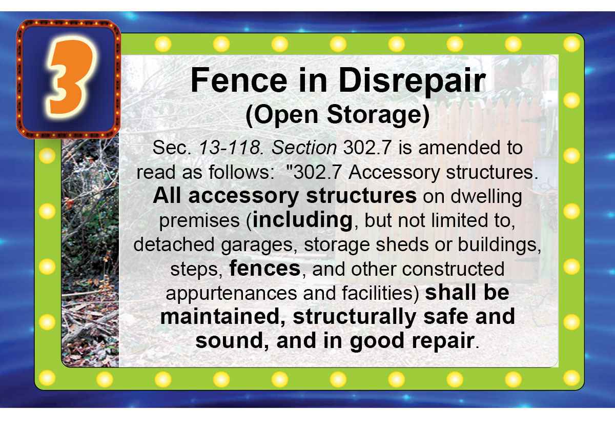 Answer to Name that Violation - fence in disrepair, exposed wires, etc