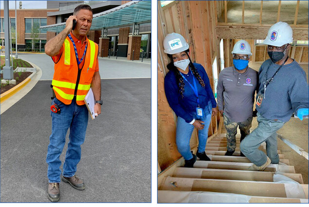 Building Inspectors Mike Metz and Moby and Team on various job sites performing safety inspections
