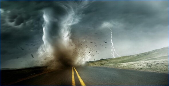 Tornado touching down and roadway