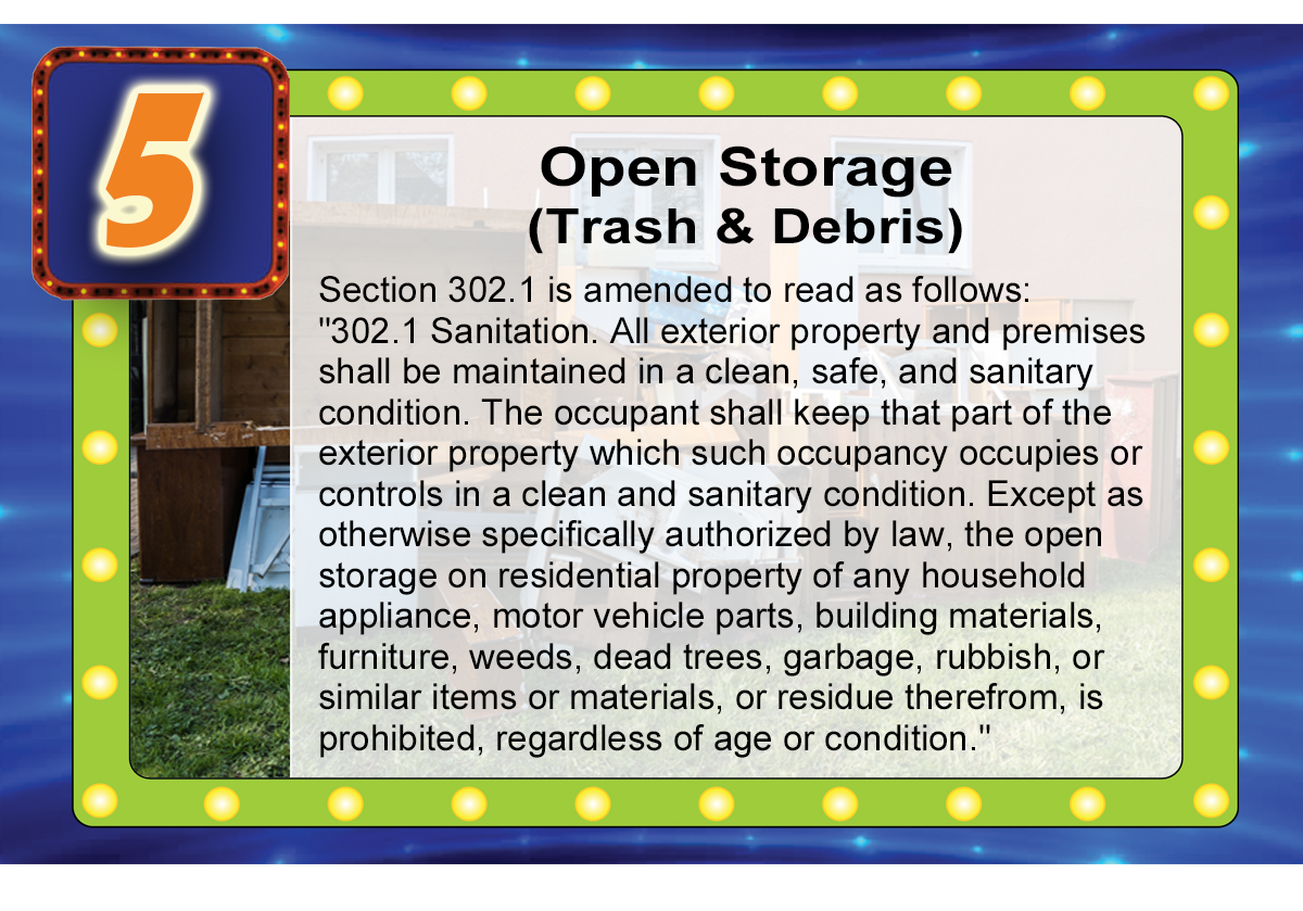 County Code cited for the violation in photo number 5 -- Open storage of trash and debris