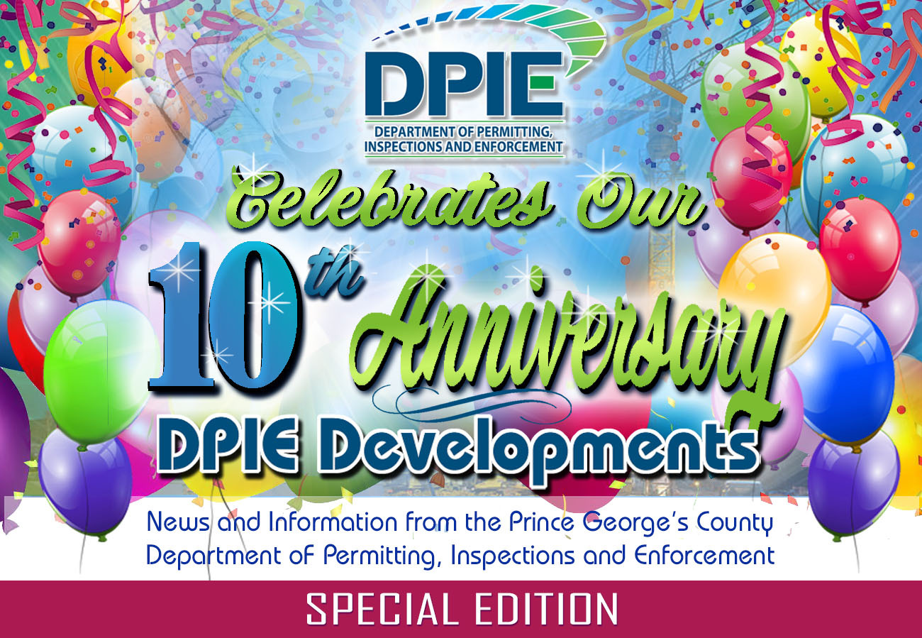 DPIE's 10th Anniversary banner with balloons around words for DPIE Developments
