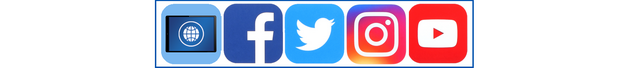 Social media icons include web, Facebook, Twitter, Instagram and YouTube