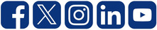 Row of social media icons - FB, X, Instagram, LinkedIn, YouTube