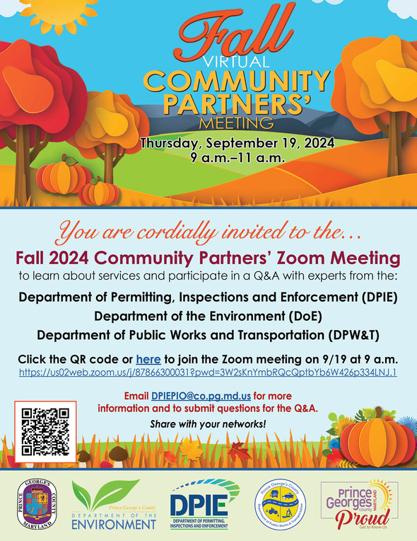 Fall 2024 Community Partners Zoom Meeting, image of fall trees and information