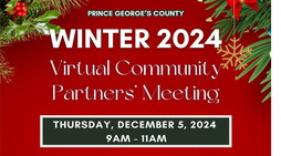 Community Partners meeting Winter invitation image with greenery and gold snowflake