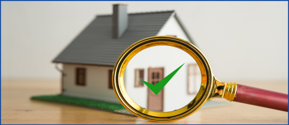 Verify before you buy, photo of house with check mark