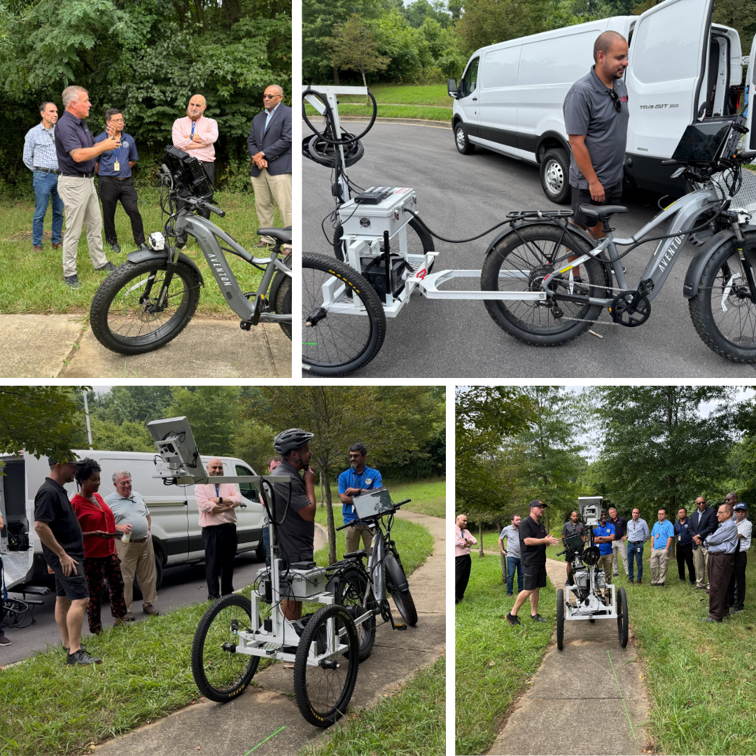 Photo collage of the new sidewalk management system bike