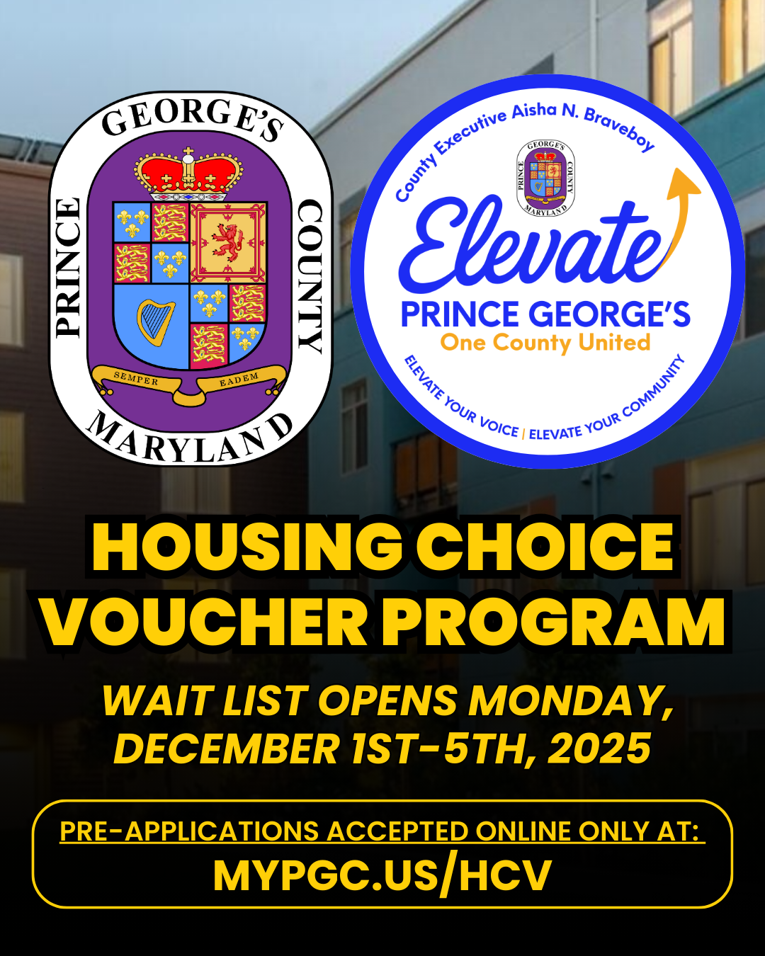 Housing Choice Voucher Program Waitlist open December 1-5, 2025
