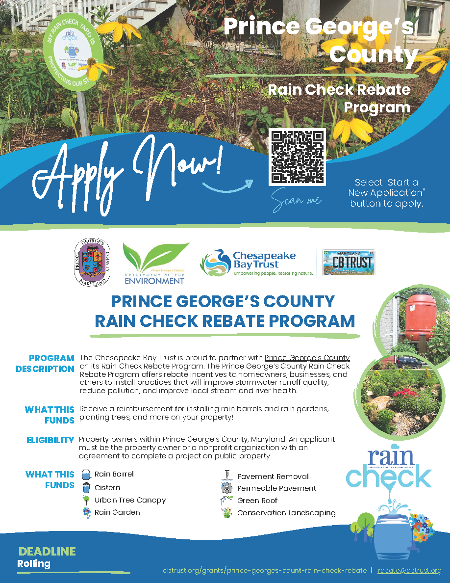 Graphic flyer highlighting the County's Rain Check Rebate Program