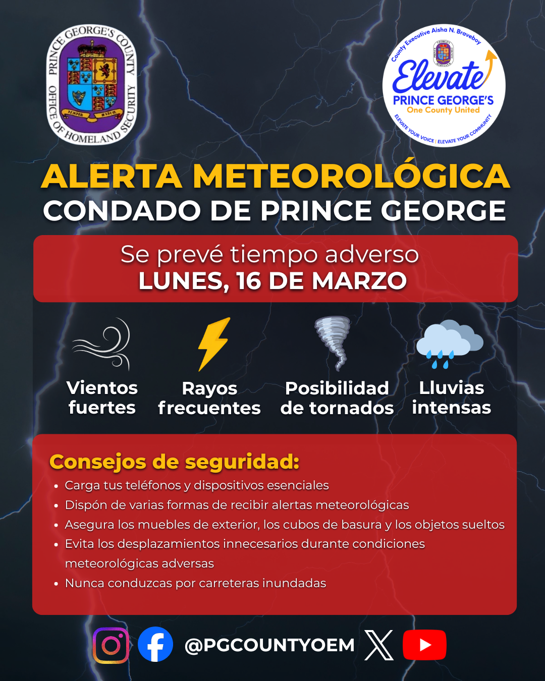 Upd. PGC Severe Weather Alert - Mar 16 2026 - OEM Esp