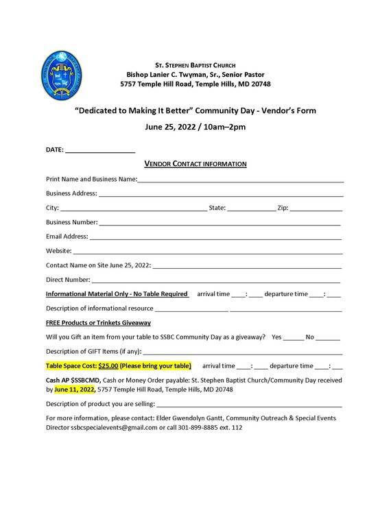 St Stephen Vendor form