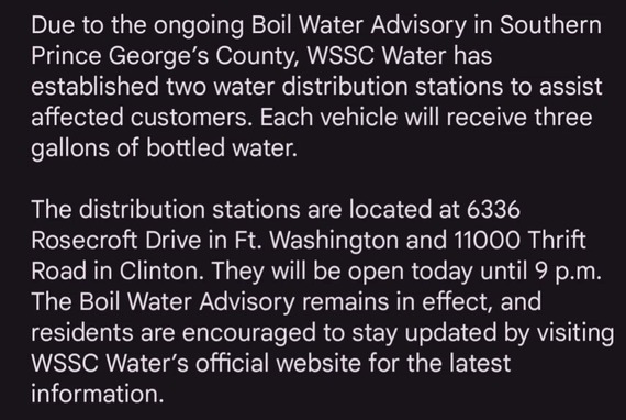 WSSC Water Advisory 1