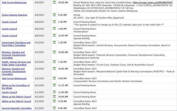 Upcoming Council Sessions
