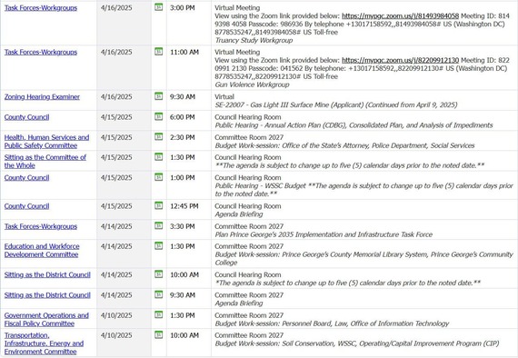 Upcoming Council Sessions