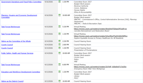 Upcoming County Council Meetings April 13 2026