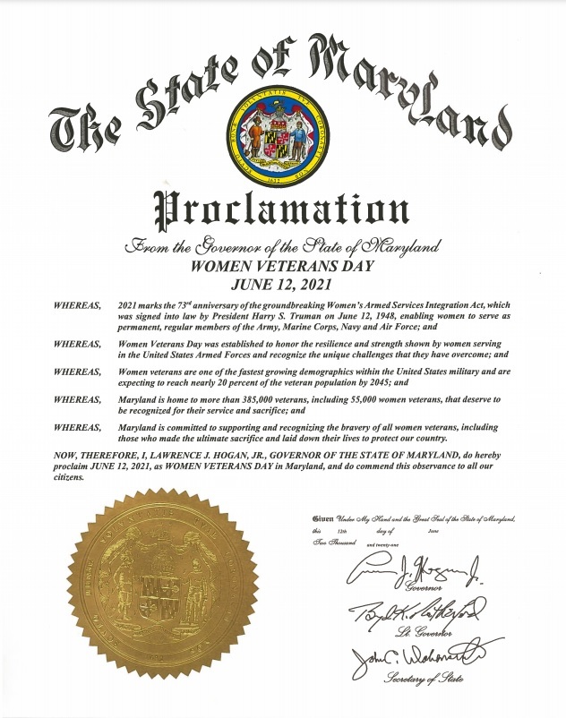 Governor's Proclamation - Women Veterans Day