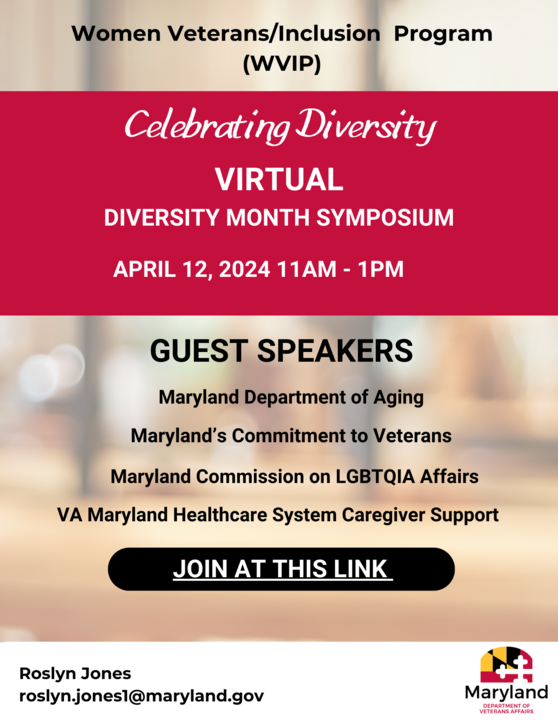 virtual Diversity Month Event Flier Email roslyn.jones1@maryland.gov for event link