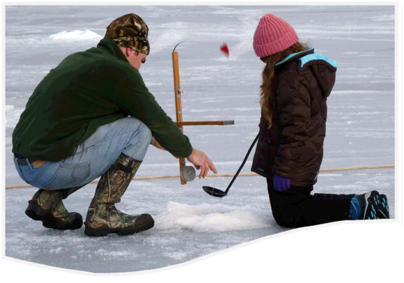 Ice Fishing at Range Pond, father and daughter.