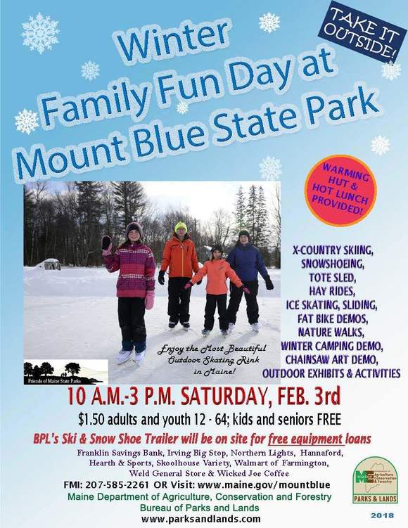 Mount Blue State Park Winter Family Fun Day Flyer