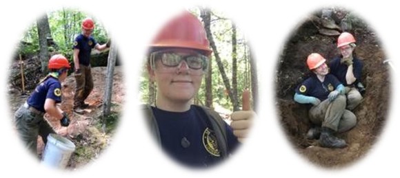 Montage of Maine Conservation Corps memebers working on trail improvements.
