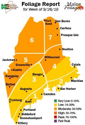 Maine Fall Foliage Map Report for September 26, 2018