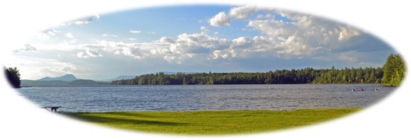 Beach front and view across lake at Peaks-Kenny State Park.