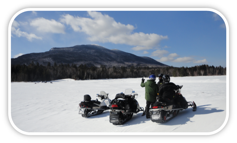 snowmobilers stopped to take in mountain view