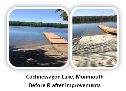 Before and after shots of boat ramp improvement at Cochnewagon Lake in Monmouth, ME.