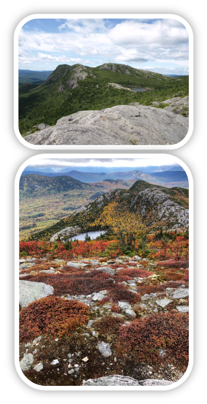 Rocky ridge line and peaks of Tumbledown Public Lands, Maine.