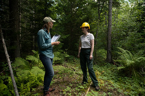 Maren Granstrom, left, and Laura Kenefic, talk before the on-camera interview.  Photo by Scott A. Sell