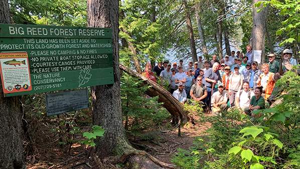 Staff from Maine DACF and IFW gather with the Silvicultural Advisory Committee in August at Big Reed Pond. 