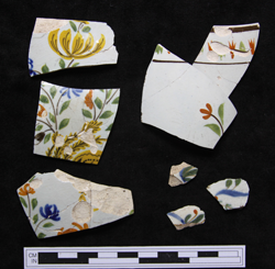 Pearlware fragments found during archaeological dig.