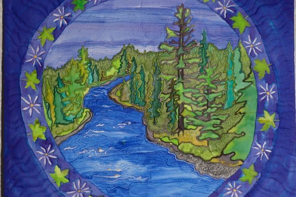 Quilted art by Marty Kotter, Visiting Allagash Wilderness Waterway Artist 2021.