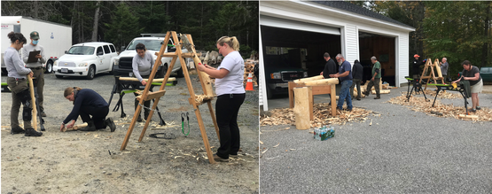 Maine Forest Service staff and cooperators peel ash at Acadia National Park (left) and Gray Ranger Station (right).
