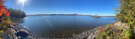 Panoramic view of the north shoreline of Long Pond where future campsite improvements are planned.